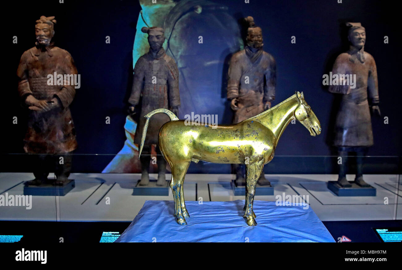 A gilded bronze horse is added to the exhibition China's First Emperor