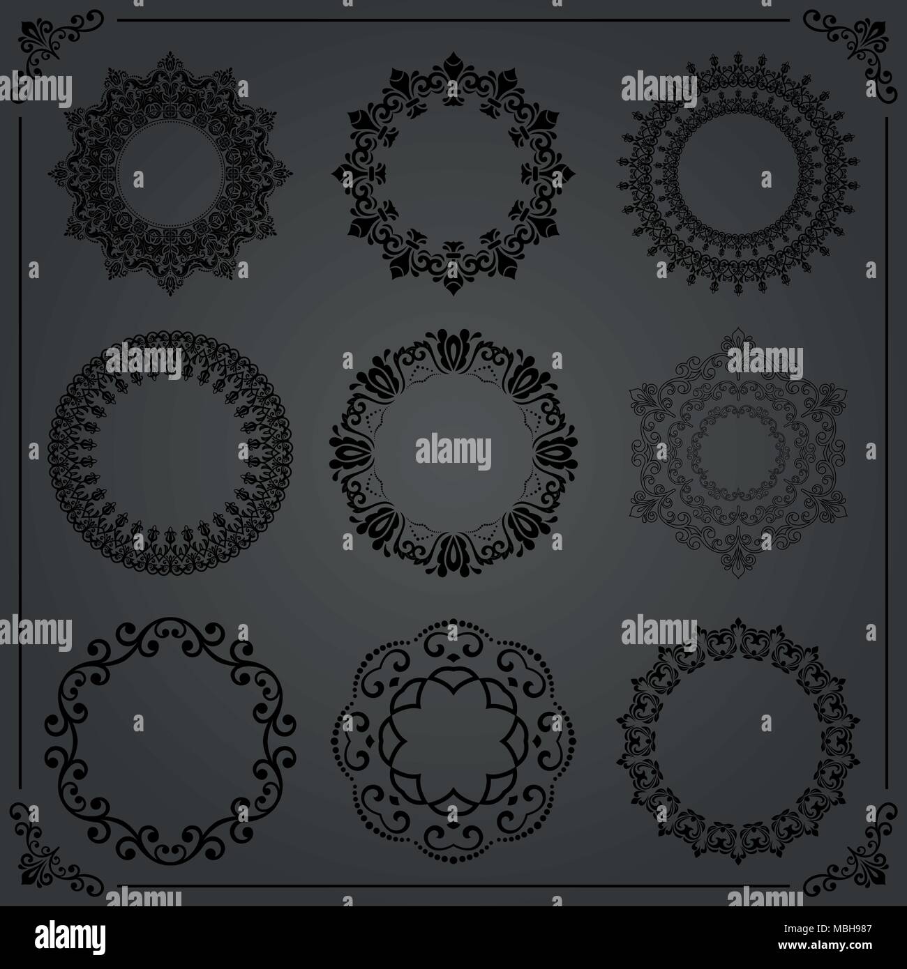 Vintage set of vector round elements. Different elements for decoration ...