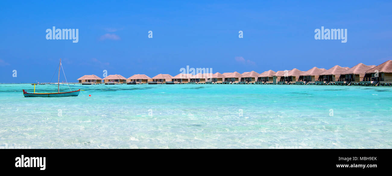 Water villas Cocoon Resort Lhaviyani Atoll Maldives Stock Photo