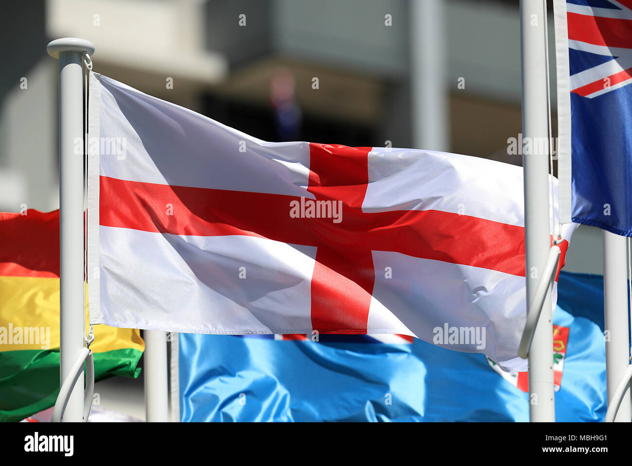 The flag of England on a pole at the Commonwealth Games Stock Photo