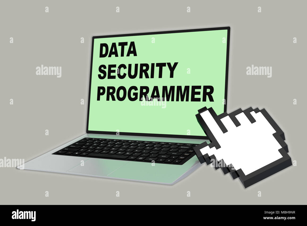 3D illustration of DATA SECURITY PROGRAMMER script with pointing hand ...
