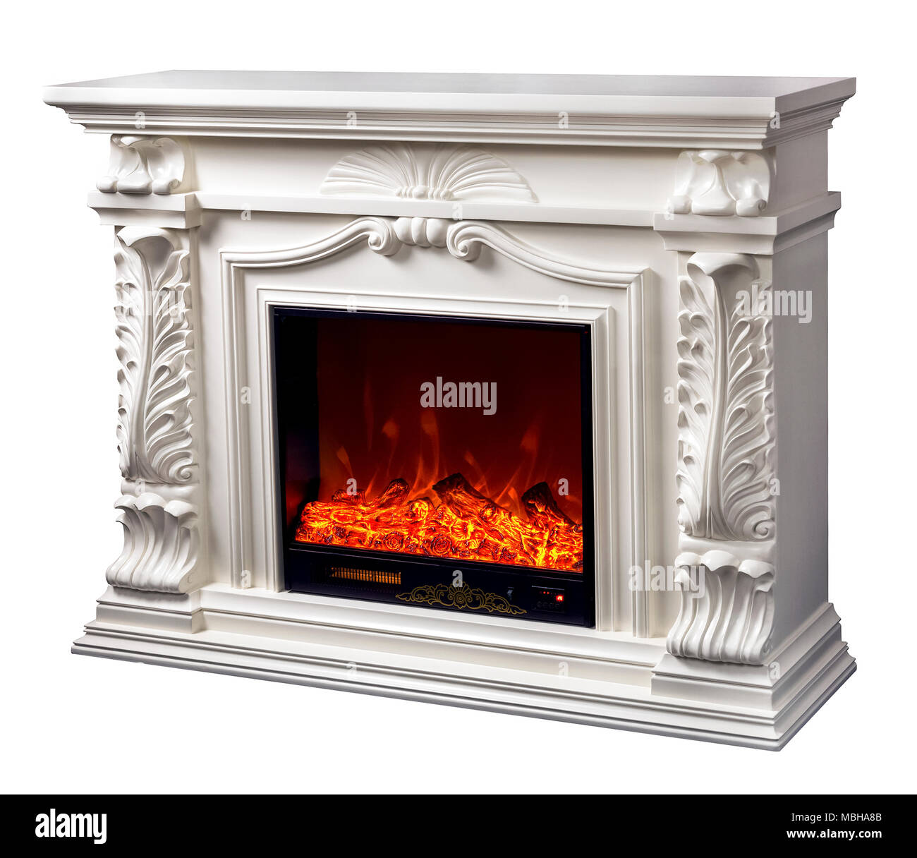 modern decorative electric fireplace with a beautiful burning flame