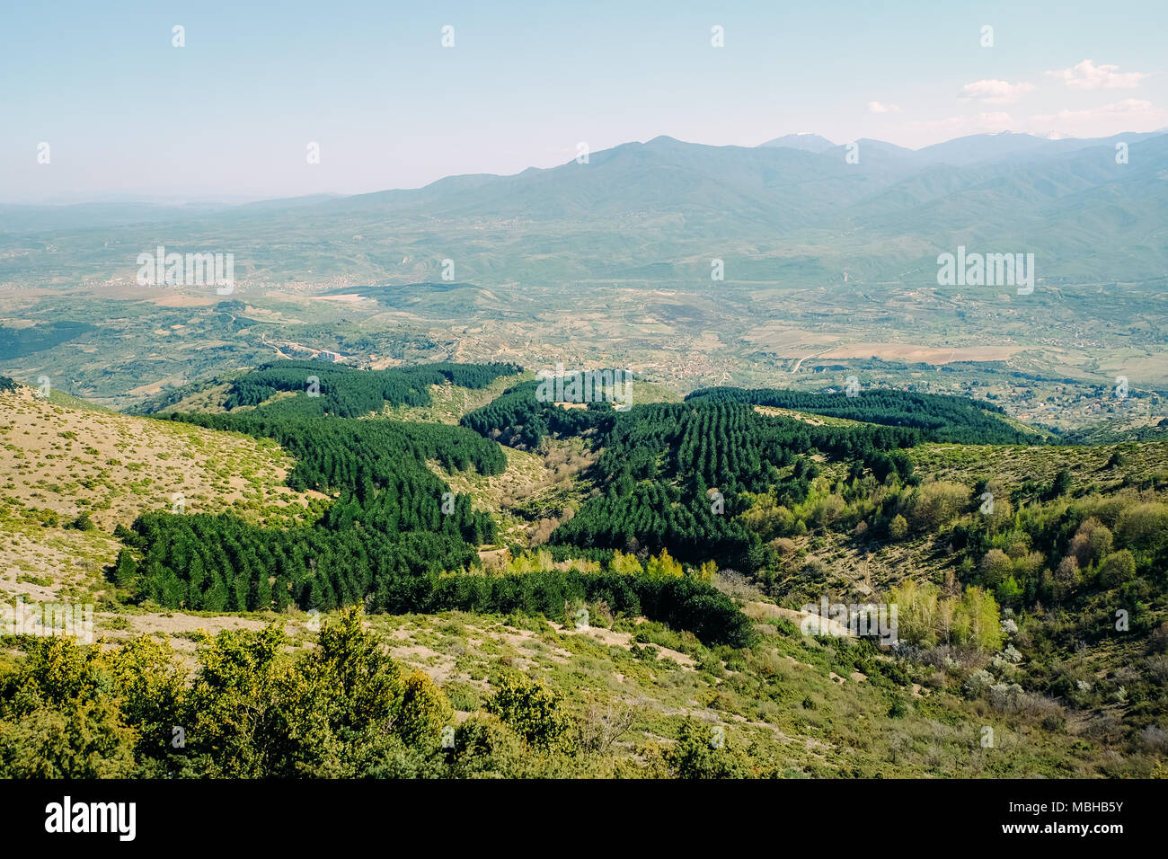 Overview of mountains in Skopje, Macedonia from Vodno mountain. Stock Photo