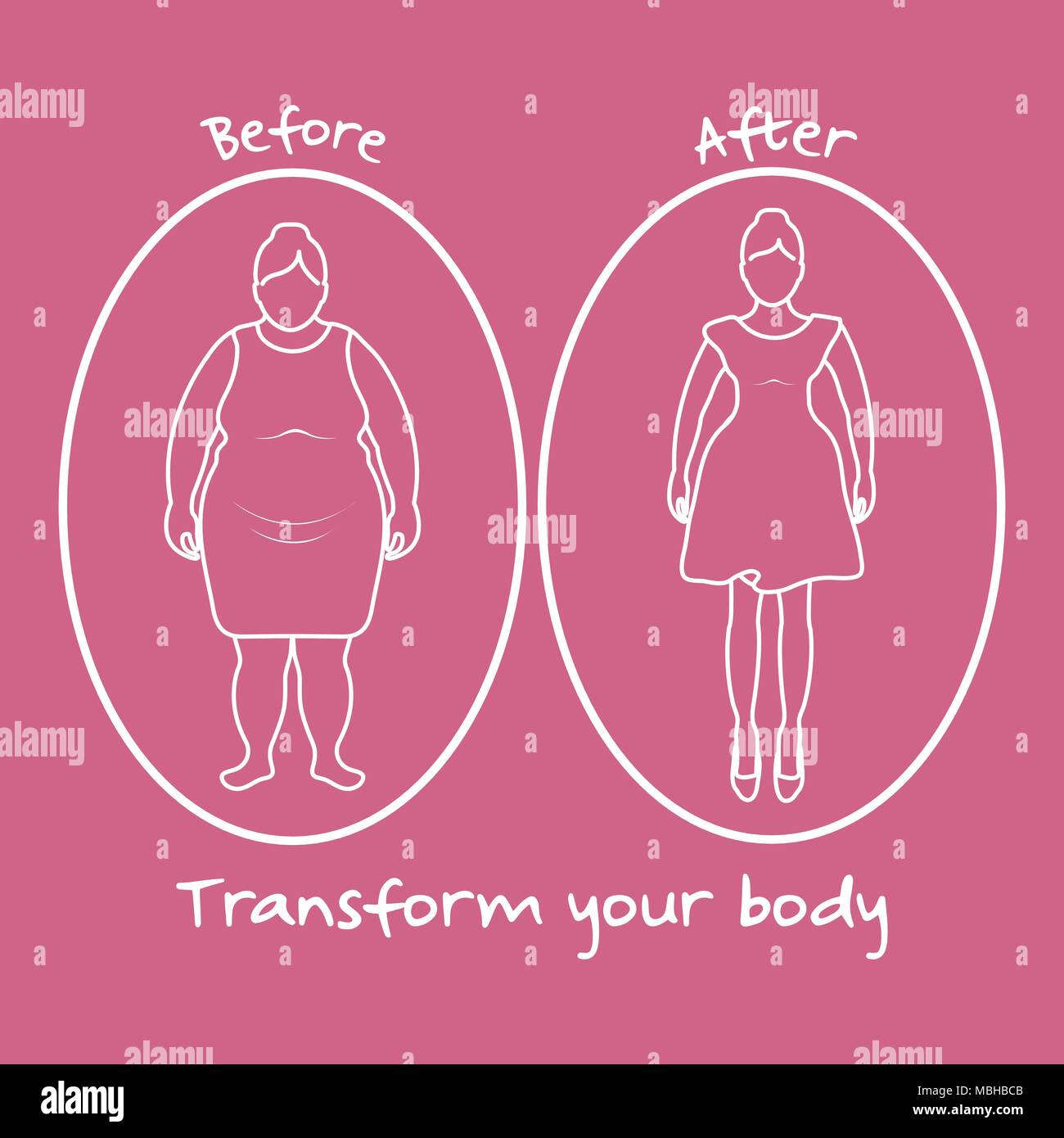 Fat woman and shapely woman. Transform your body. Sport and proper nutrition with excess weight