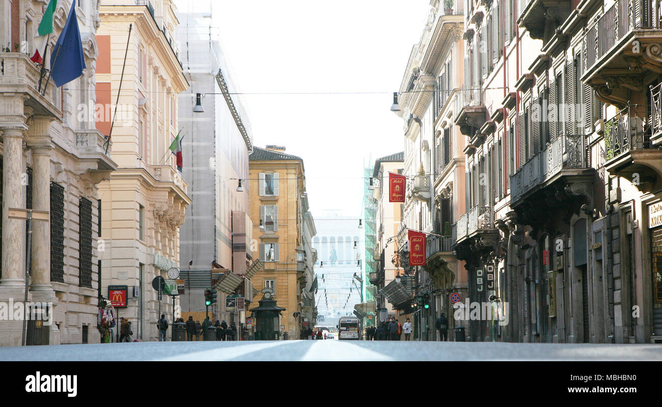 Via del Corso towards Piazza Venezia, Rome, Italy Stock Photo