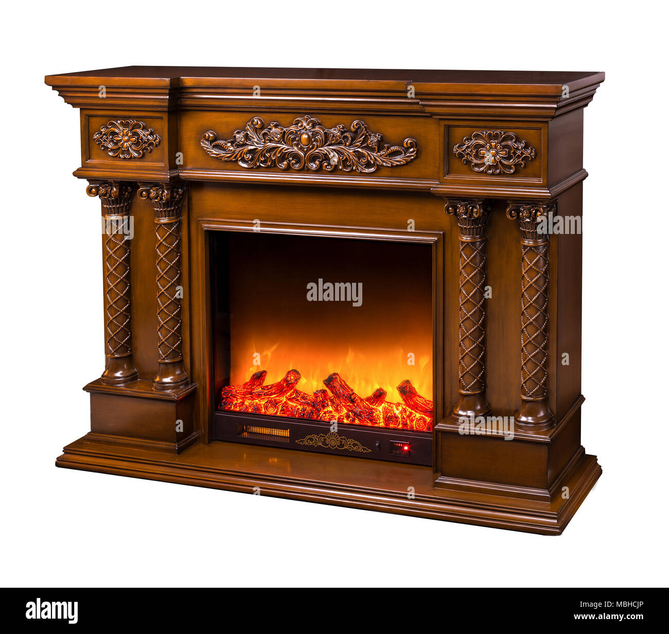 modern decorative electric fireplace with a beautiful burning flame