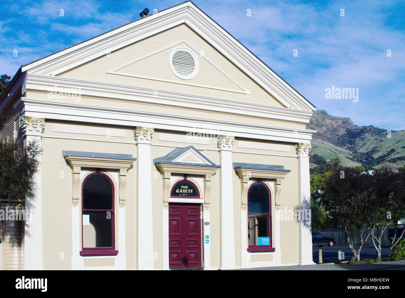 The Gaiety Theatre , Akaroa, New Zealand is the town’s main theatre and gathering place Stock Photo