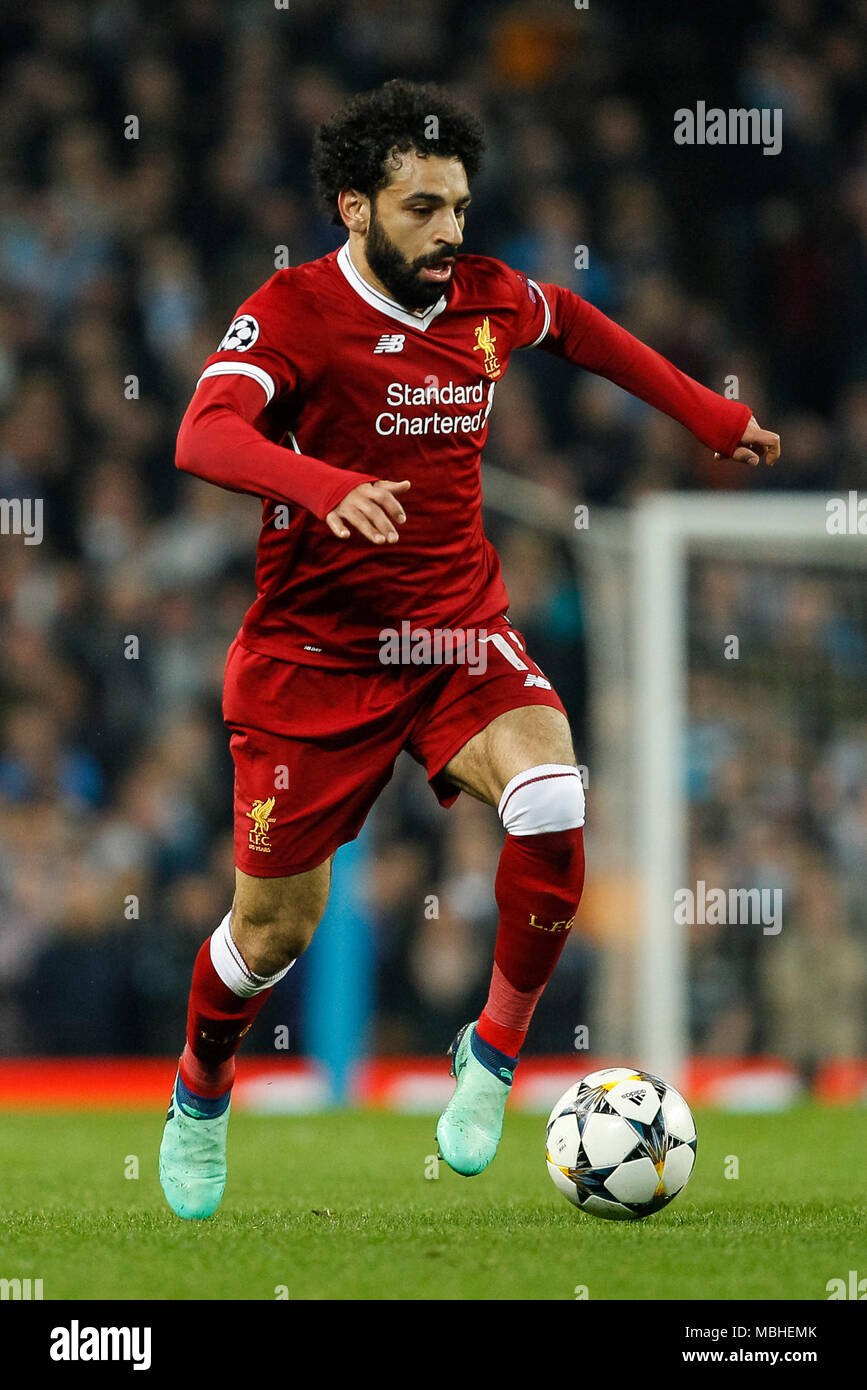 Mohamed Salah of Liverpool during the UEFA Champions League Quarter Final second leg match between Manchester City and Liverpool at the Etihad Stadium on April 10th 2018 in Manchester, England. (Photo by Daniel Chesterton/phcimages.com) Stock Photo