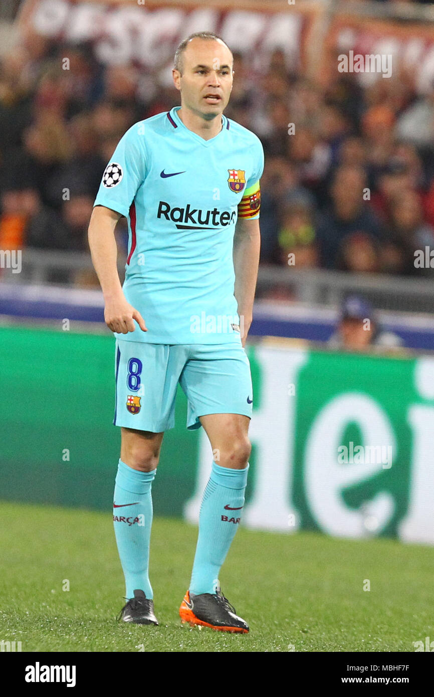 Rome, Italy. 10th April, 2018. Andres Iniesta during fotball match UEFA  Champions League football, quarter final, second leg; AS Roma versus FC  Barcelona; at the Olimpic Stadium in Rome. Credit: Fabio Alfano/Alamy