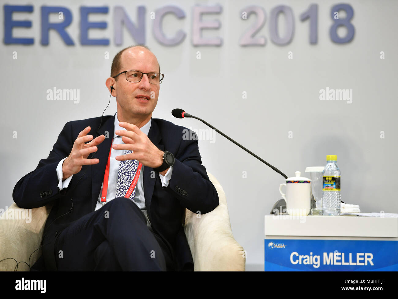 Boao, China's Hainan Province. 11th Apr, 2018. AMP Limited CEO Craig Meller speaks at the session of 'Monetary Policies: Back to Normal' during the Boao Forum for Asia Annual Conference 2018 in Boao, south China's Hainan Province, April 11, 2018. Credit: Guo Cheng/Xinhua/Alamy Live News Stock Photo