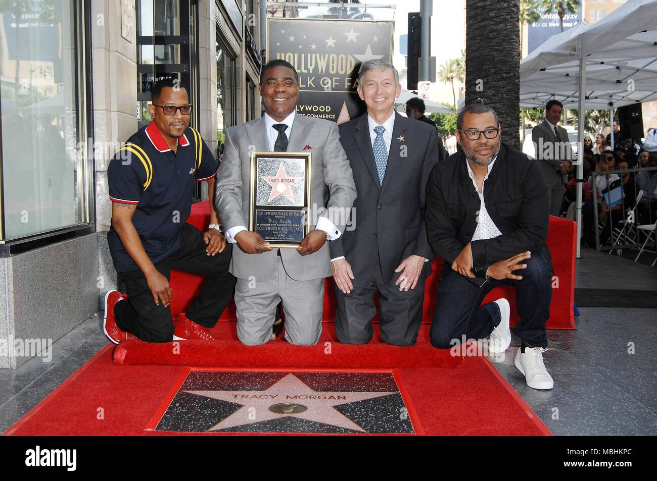 Los Angeles, CA, USA. 10th Apr, 2018. Martin Lawrence, Tracy Morgan, Leron Gubler, Jordan Peele at the induction for Star on the Hollywood Walk of Fame for Tracy Morgan, Hollywood Boulevard,