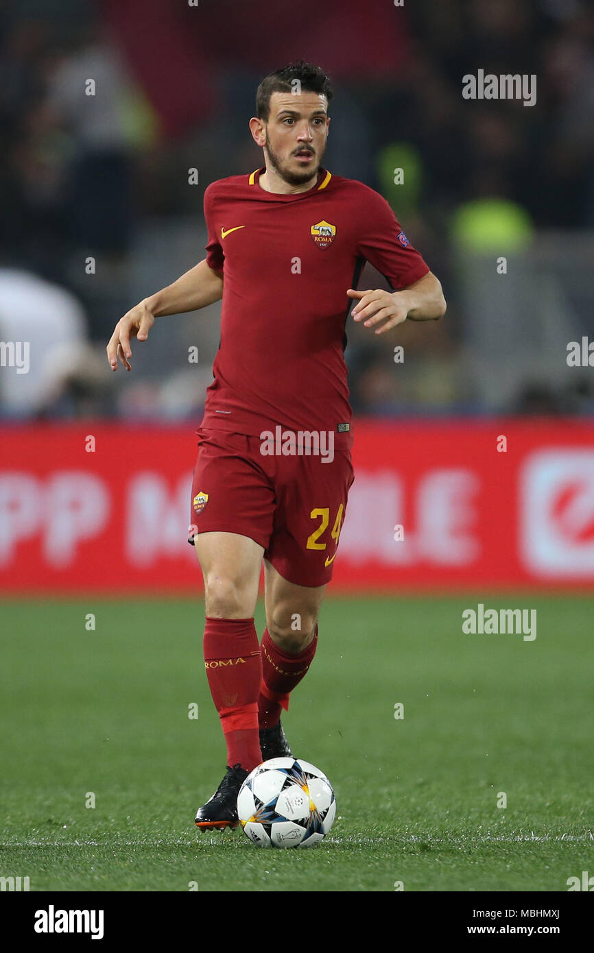 Stadio Olimpico, Rome, Italy. 10th April 2018, Stadio Olimpico, Rome,  Italy; UEFA Champions League football, quarter final, second leg; AS Roma  versus FC Barcelona; Alessandro Florenzi of AS Roma controls the ball.