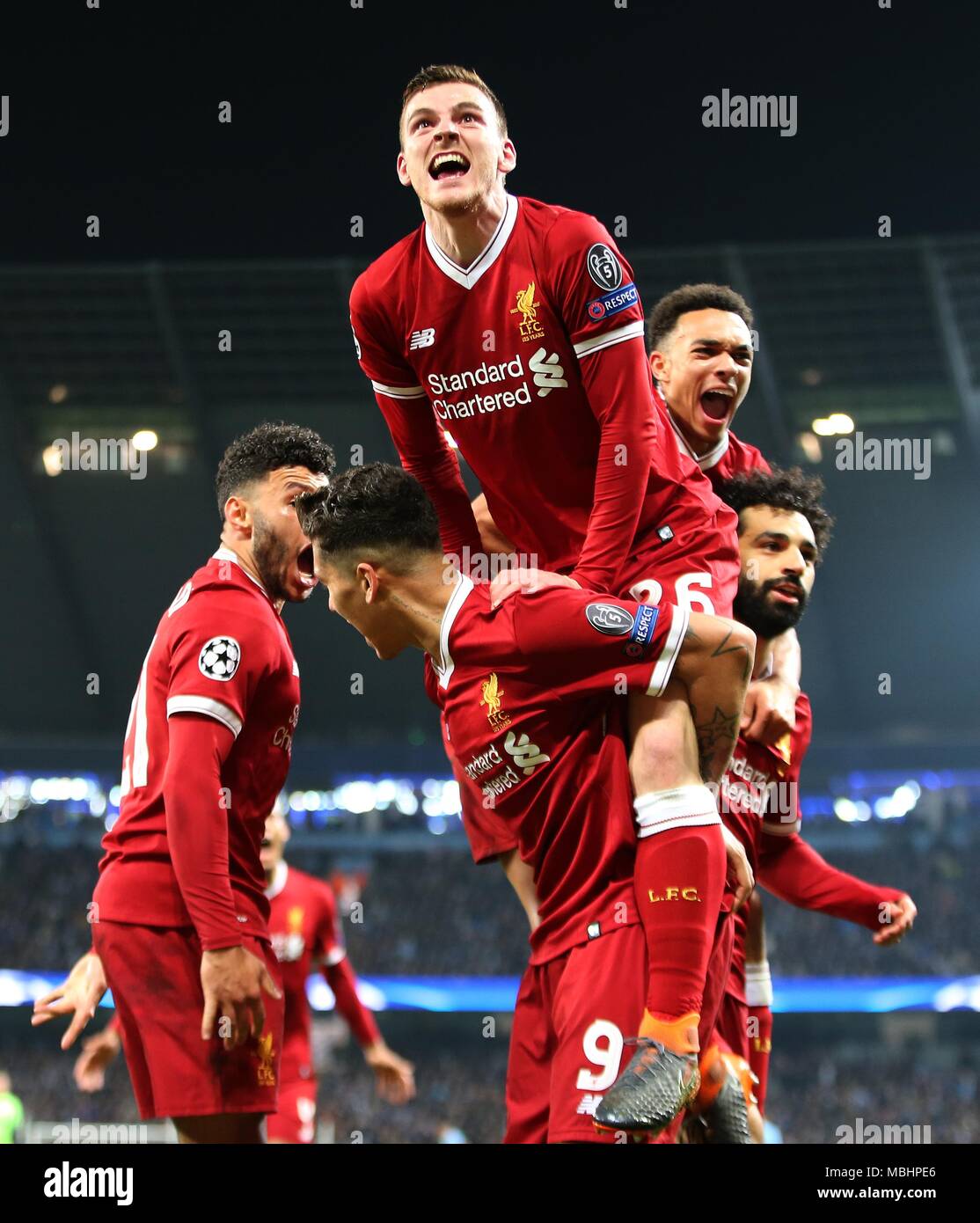 Trent Alexander Arnold Alex Oxlade Chamberlain Mohamed Salah Roberto Firmino Andy Robertson Manchester City V Liverpool Fc Manchester City V Liverpool Fc Champions League Quarter Final 18 Etihad Stadium Manchester England 10 April 18