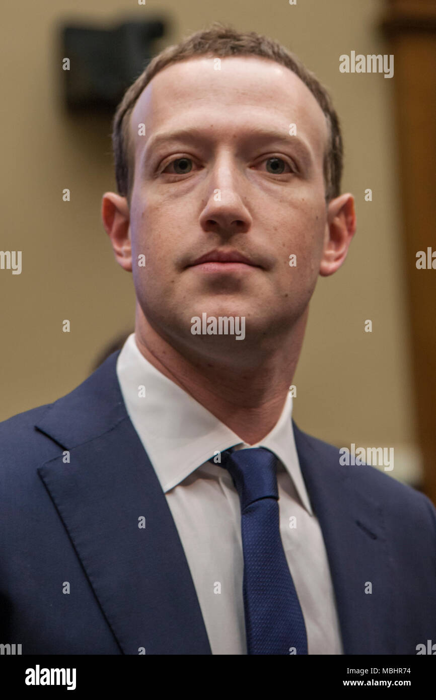 Washington, USA. April 11 2018 - Washington,USA - Mark Zuckerberg testifies in front of US House Committee on Energy and Commerce Photo Credit: Rudy. K Credit: rudy k/Alamy Live News Stock Photo