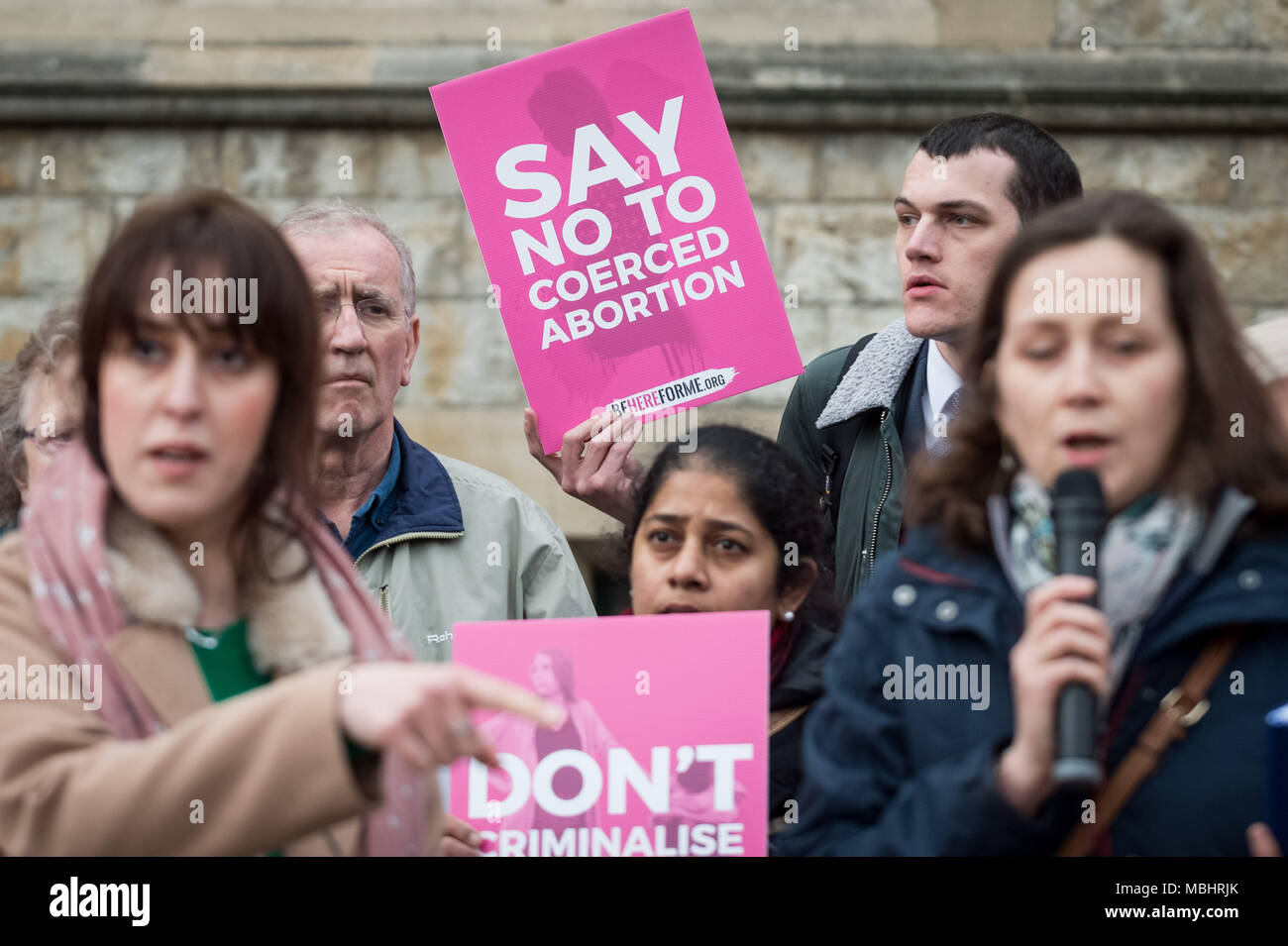 Ealing, West London, UK. 10th April 2018. Anti-abortion supporters, including members of the Catholic Good Council Network hold a vigil outside Ealing Town Hall as Ealing Council cabinet members vote to decide on the UK's first ever Public Space Protection Order (PSPO) safe zone outside the Marie Stopes health clinic. Credit: Guy Corbishley/Alamy Live News Stock Photo