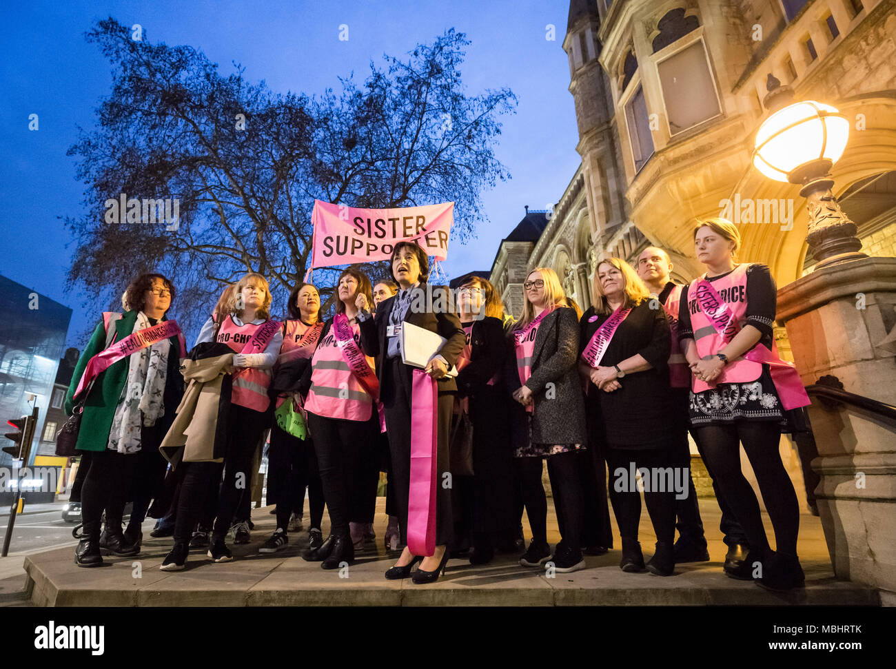 Ealing, West London, UK. 10th April 2018. Sister Supporter Pro-Choice protesters outside Ealing Town Hall on the day Ealing Council cabinet members voted to decide on the UK's first ever Public Space Protection Order (PSPO) safe zone outside the Marie Stopes health clinic. Credit: Guy Corbishley/Alamy Live News Stock Photo
