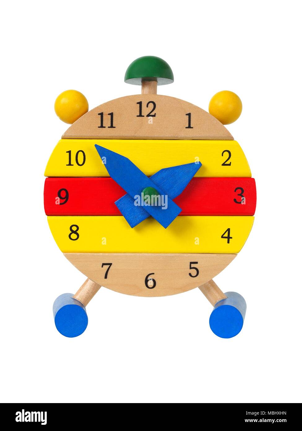 Wooden toy clock isolated on white background Stock Photo Alamy