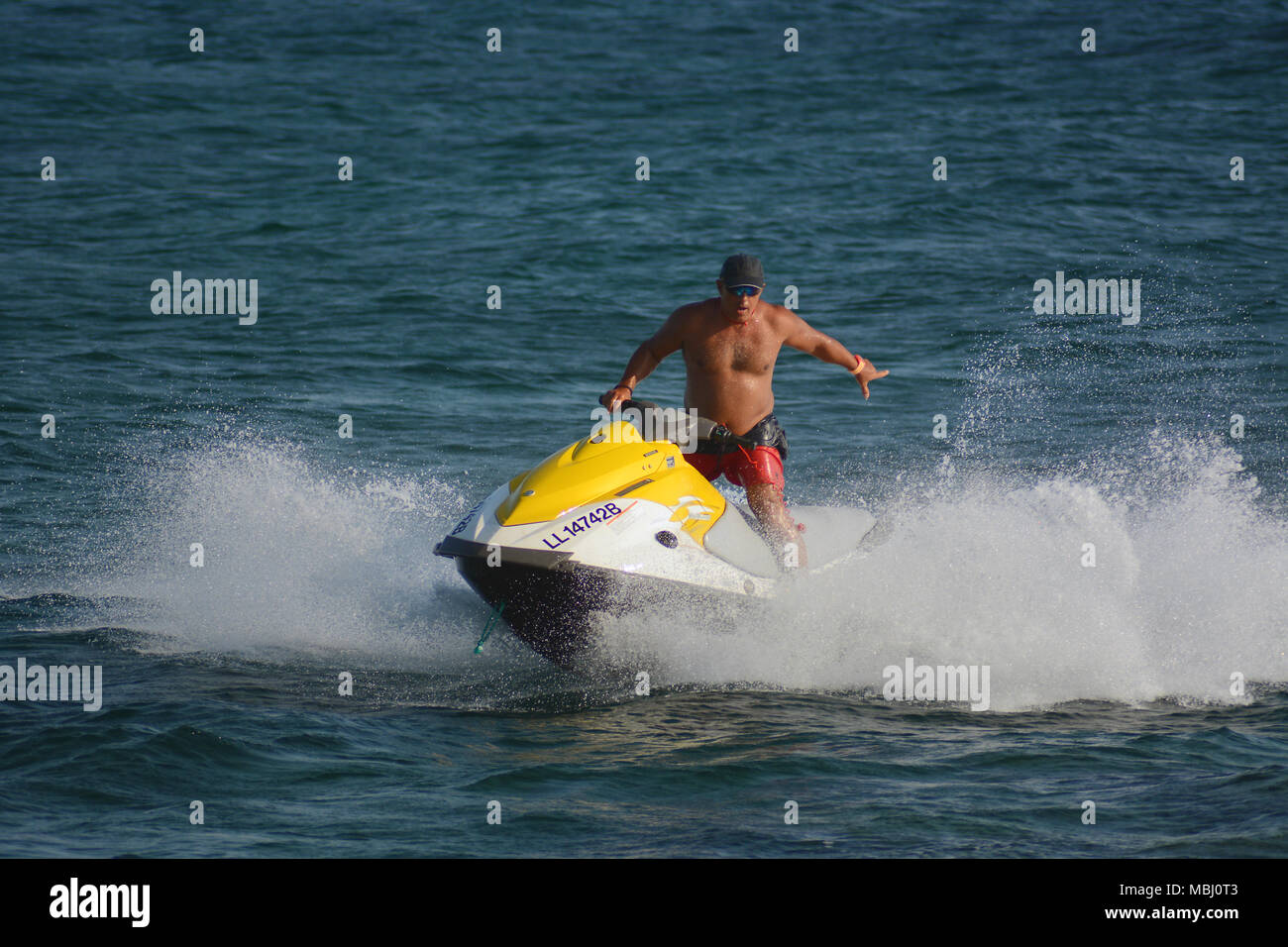 Jet skier enjoying the sea, Cyprus Stock Photo