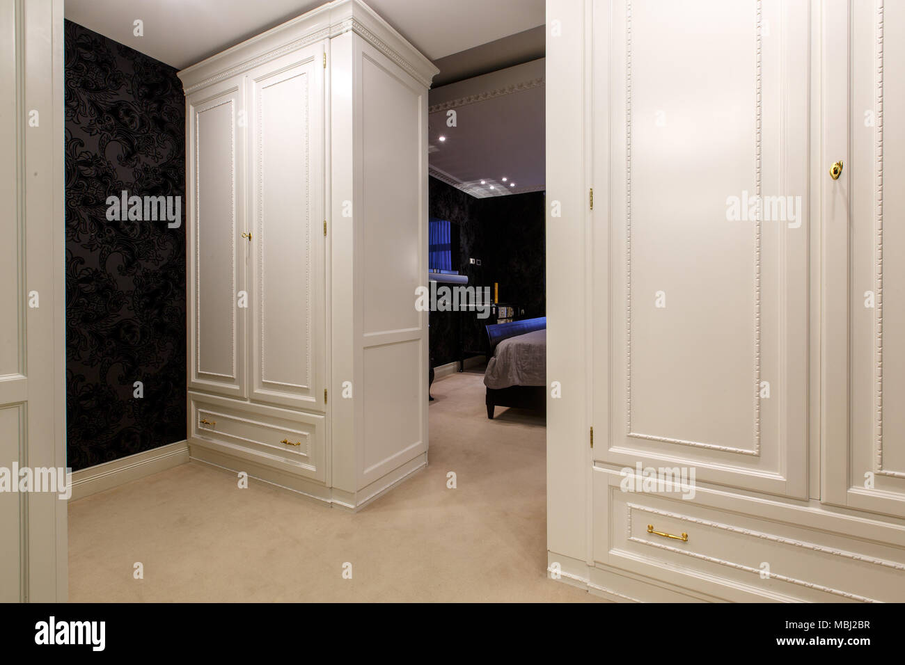 Luxury Dressing Room In Apartment With Carpet Floor Big