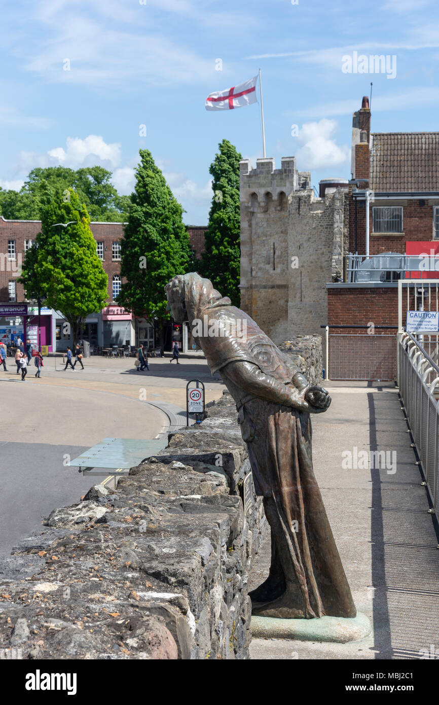 Mayor John Le Fleming sculpture on old walls, Old Town, Southampton, Hampshire, England, United Kingdom Stock Photo