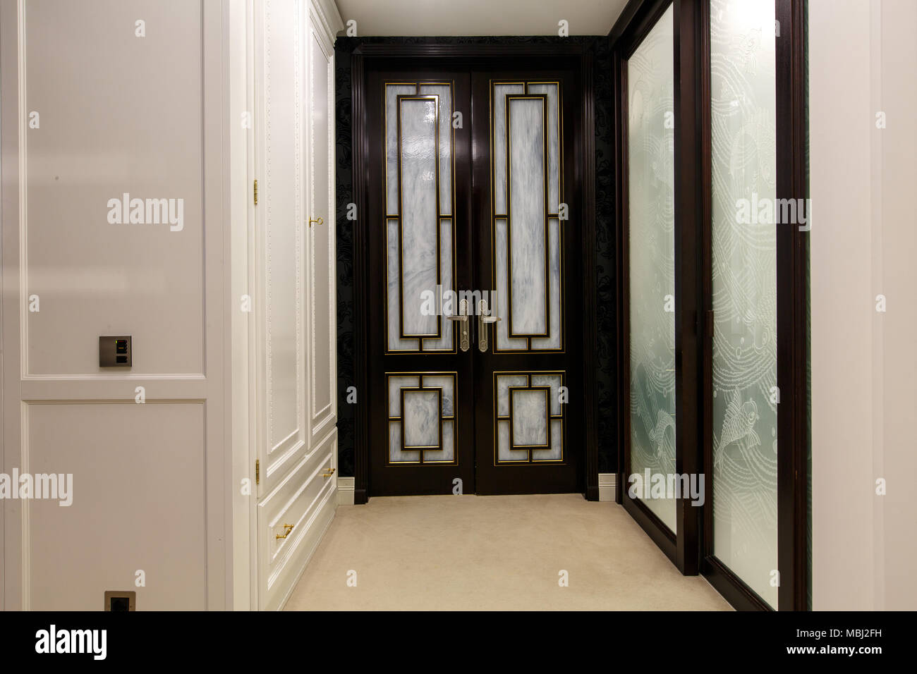 Luxury Dressing Room In Apartment With Carpet Floor Big White