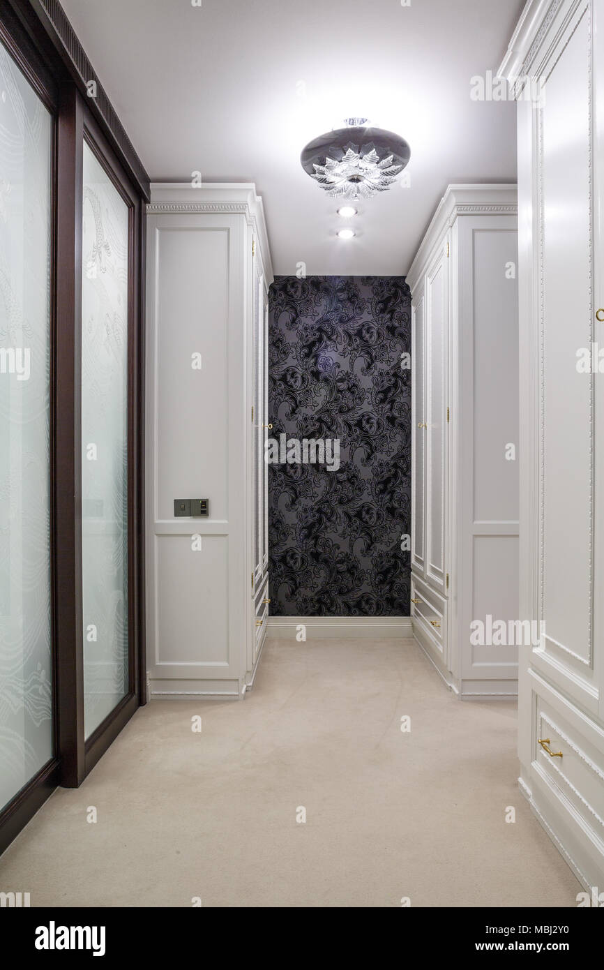 Luxury Dressing Room In Apartment With Carpet Floor Big White