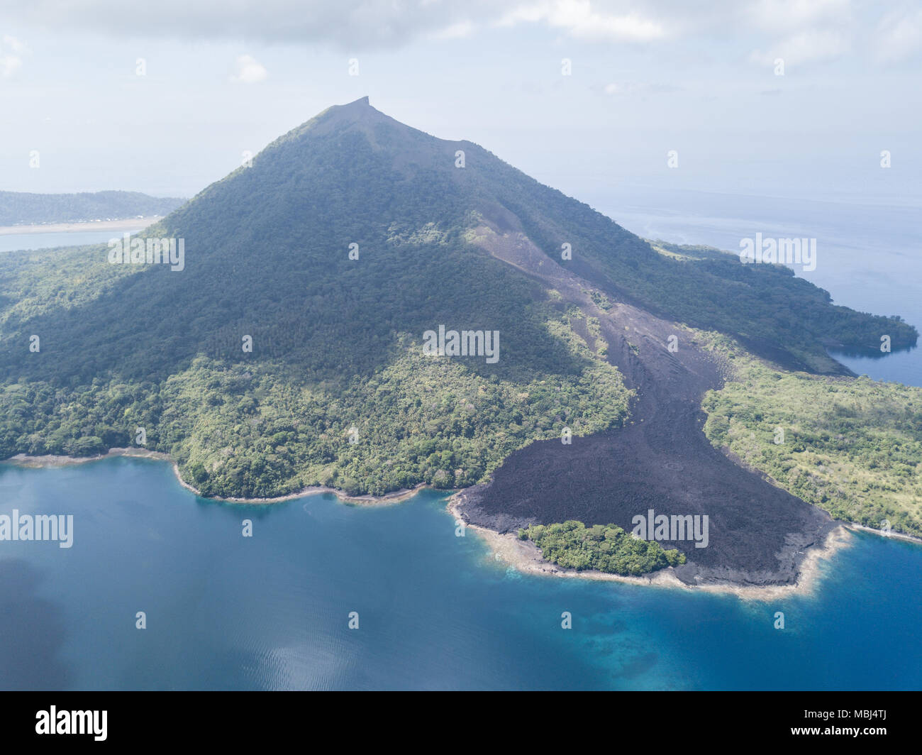 A recent lava flow is seen from a birds eye view on Banda Neira in the