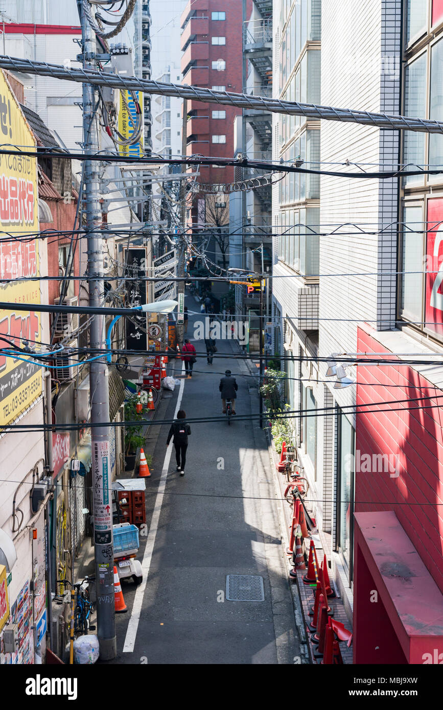 Street scene of Shinjuku and electric Line, Shinjuku, Tokyo, Japan