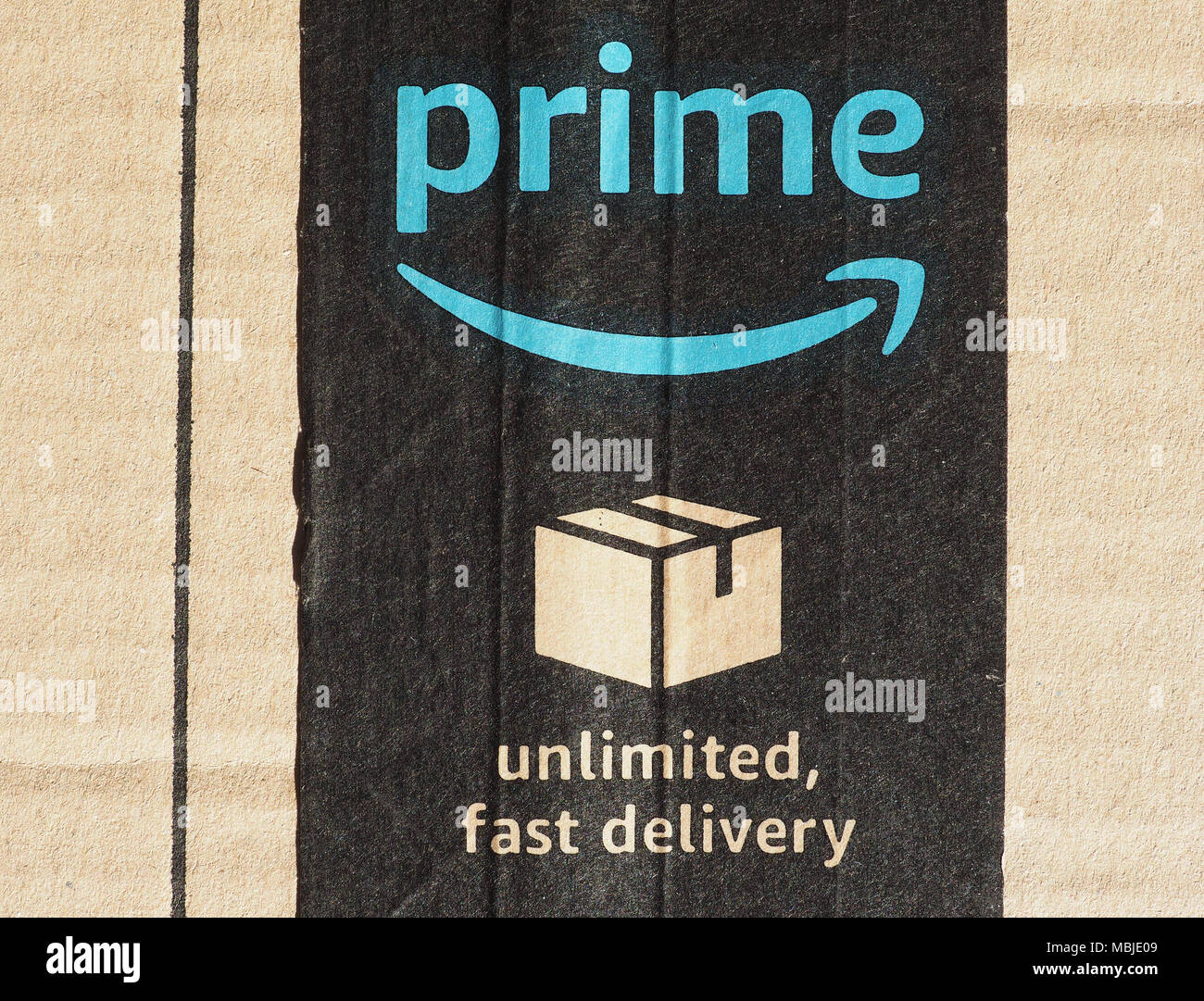 SEATTLE, USA CIRCA DECEMBER 2017 Amazon prime label on a parcel