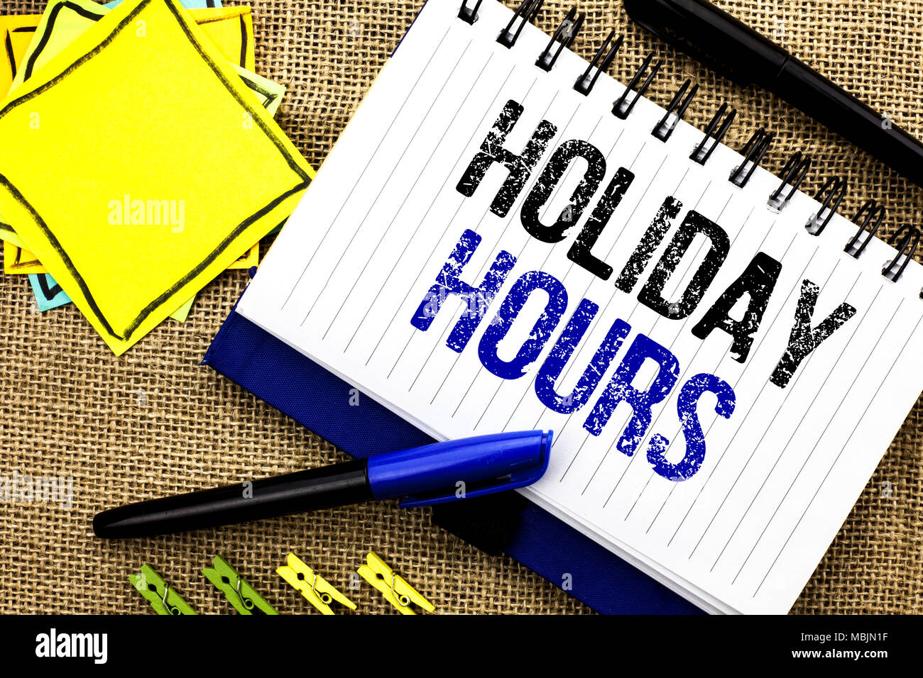 Conceptual Hand Writing Showing Holiday Hours Business Photo