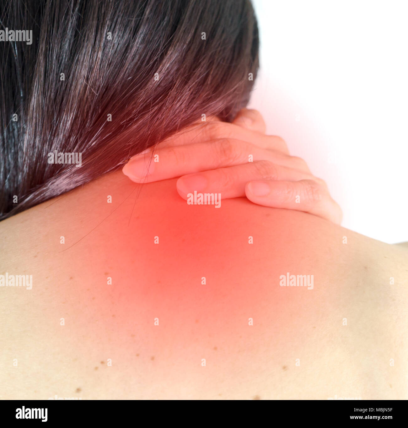 Woman Neck pain on white background Stock Photo Alamy