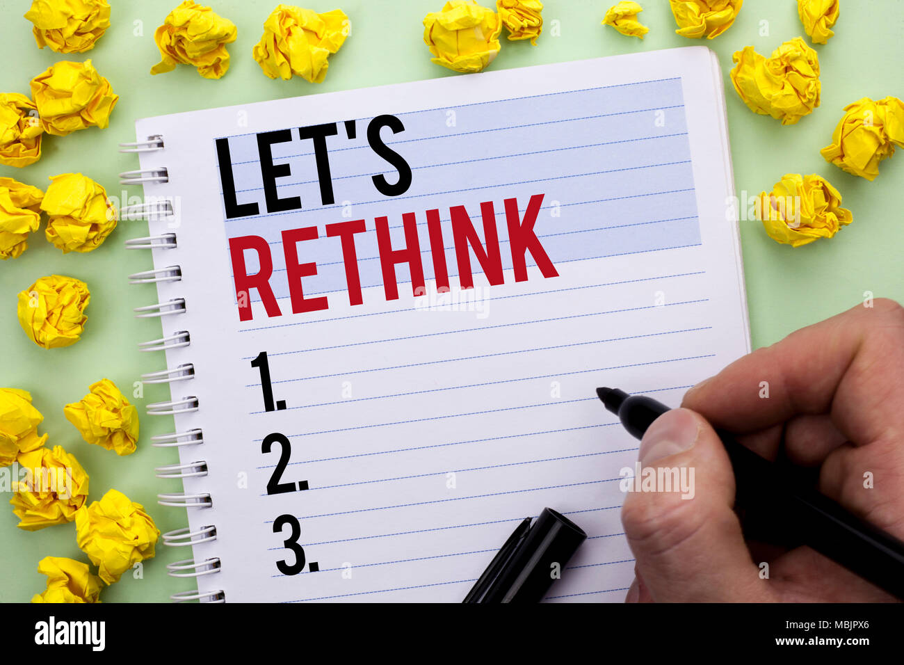 Time For Rethink Writing note showing Let Us Rethink. Business photo showcasing Give ...