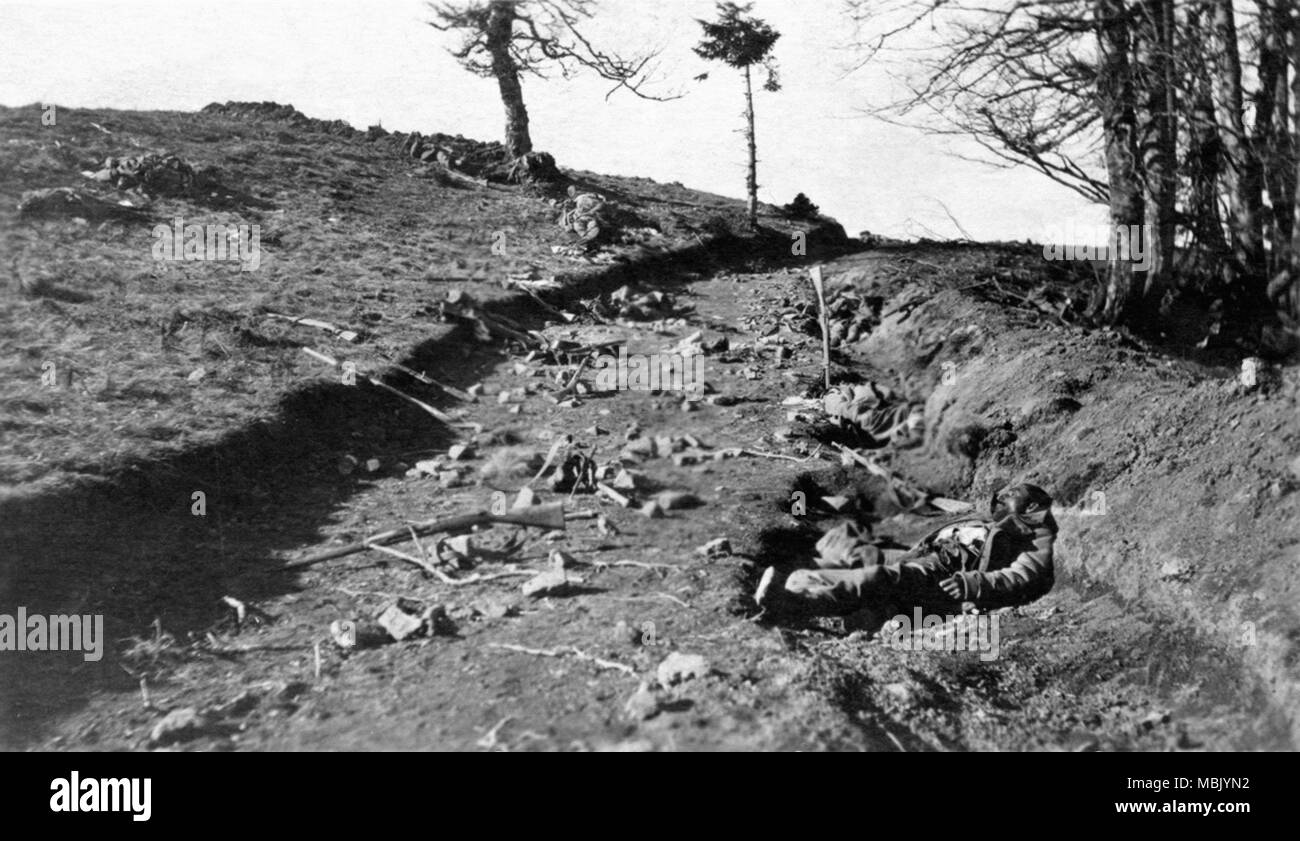 Overrun Serbs and  Russians lay dead Stock Photo