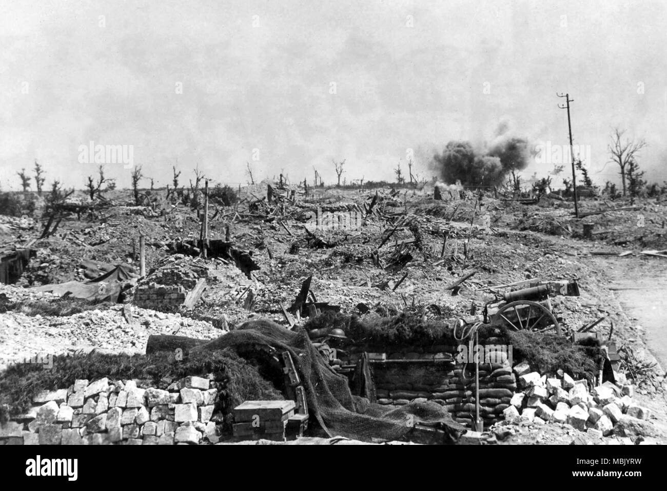 German Artillery shells Canadian Positions Stock Photo