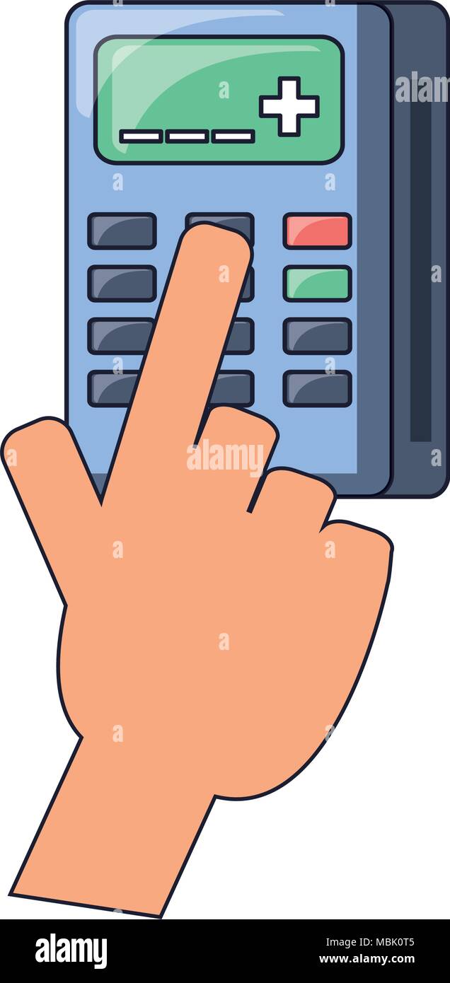 hand with calculator icon over white background, colorful design ...