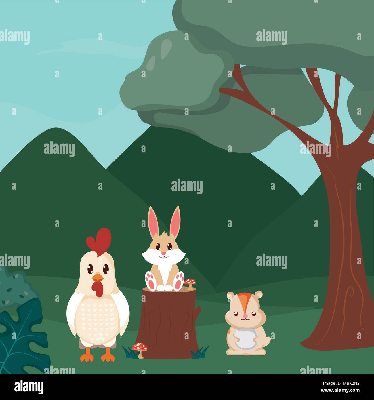 Rooster, rabbit and beaver cute animals cartoons Stock Vector Image