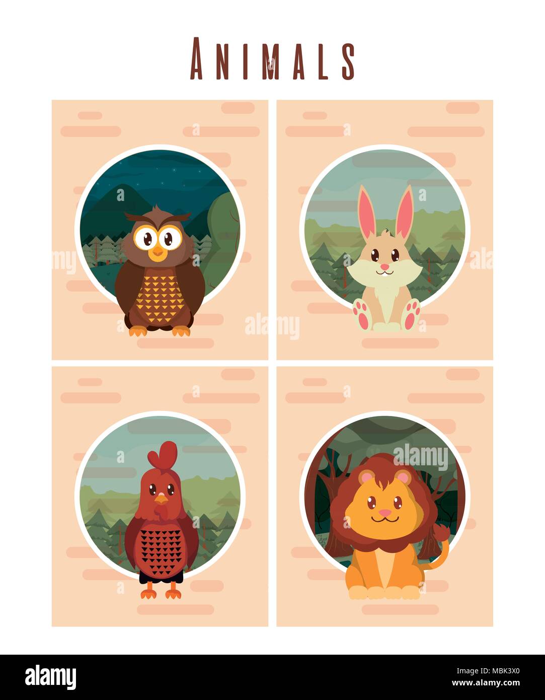 Set of cute animals cards Stock Vector Image & Art - Alamy