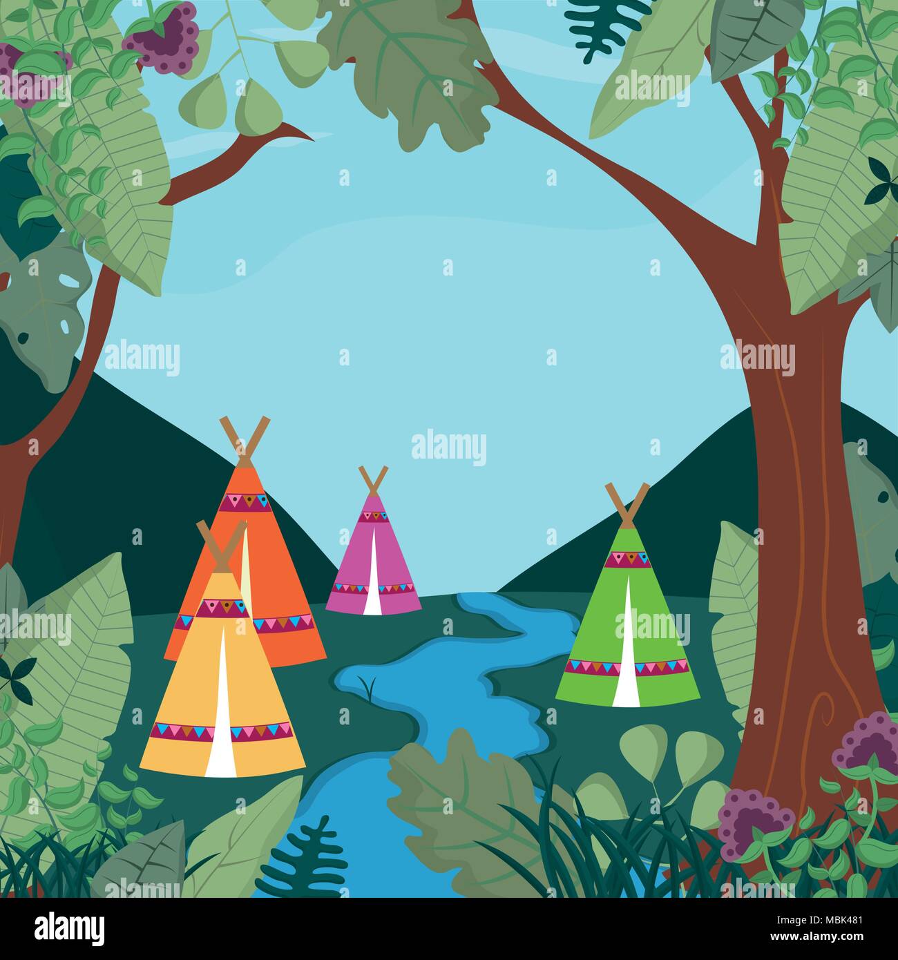 Tents in forest Stock Vector