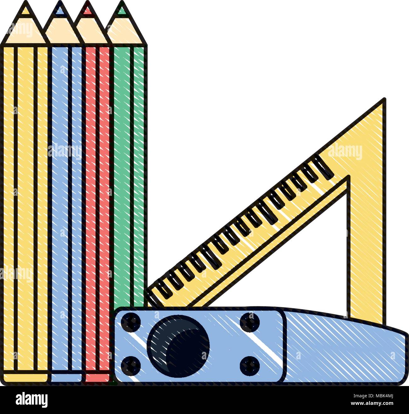 colored pencils with sharpener and squad ruler icon over white ...