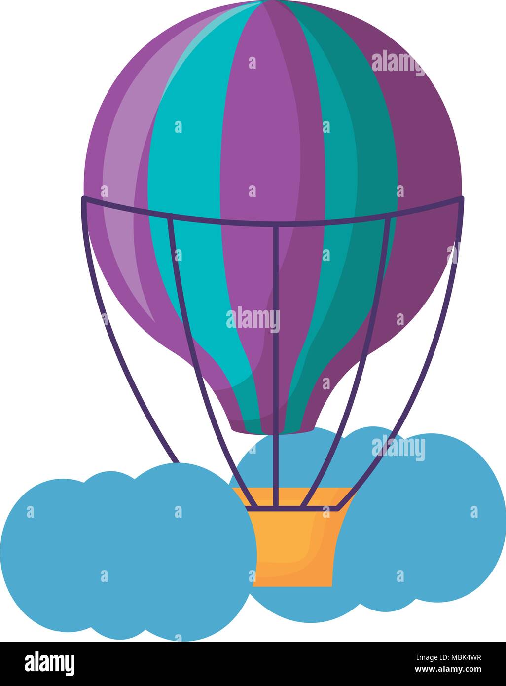 hot air balloon at the sky with clouds over white background, colorful ...