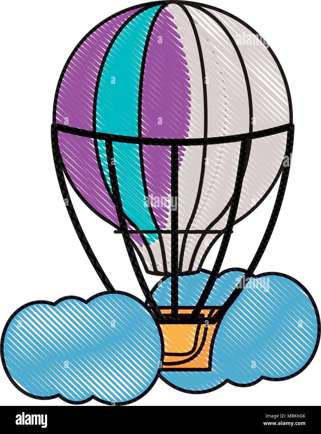 hot air balloon at the sky with clouds over white background, colorful ...