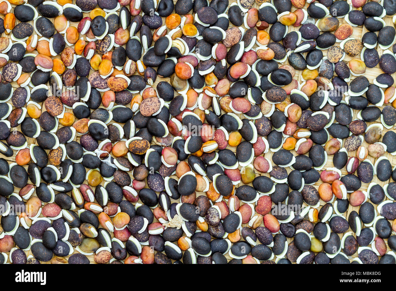 dried Hyacinth Bean on bamboo plate Stock Photo