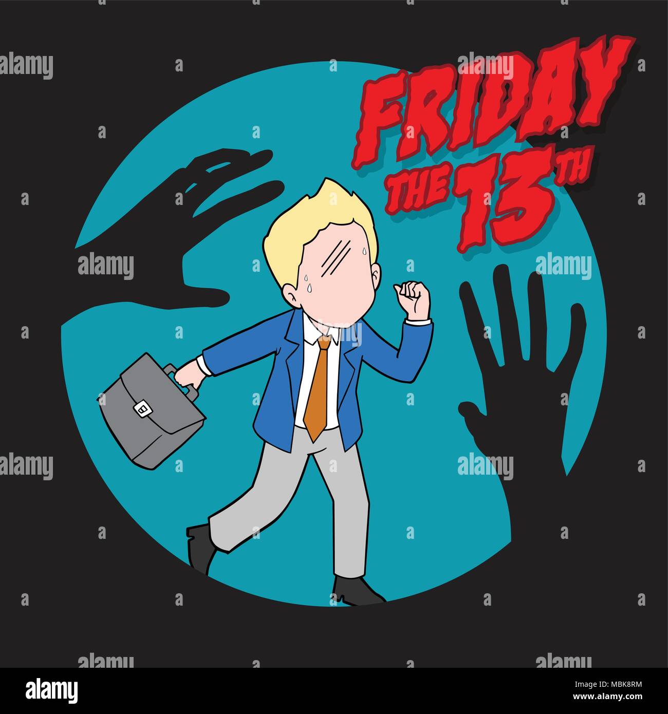 An illustration of superstitious businessman about friday the 13th Stock Vector