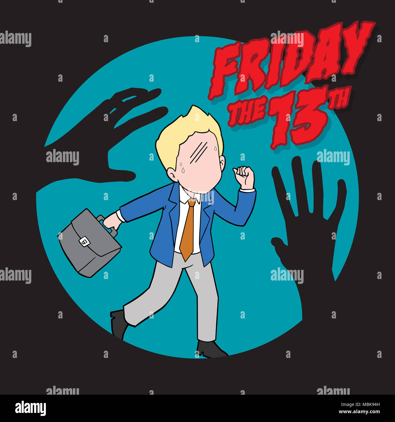 An illustration of superstitious businessman about friday the 13th Stock Photo