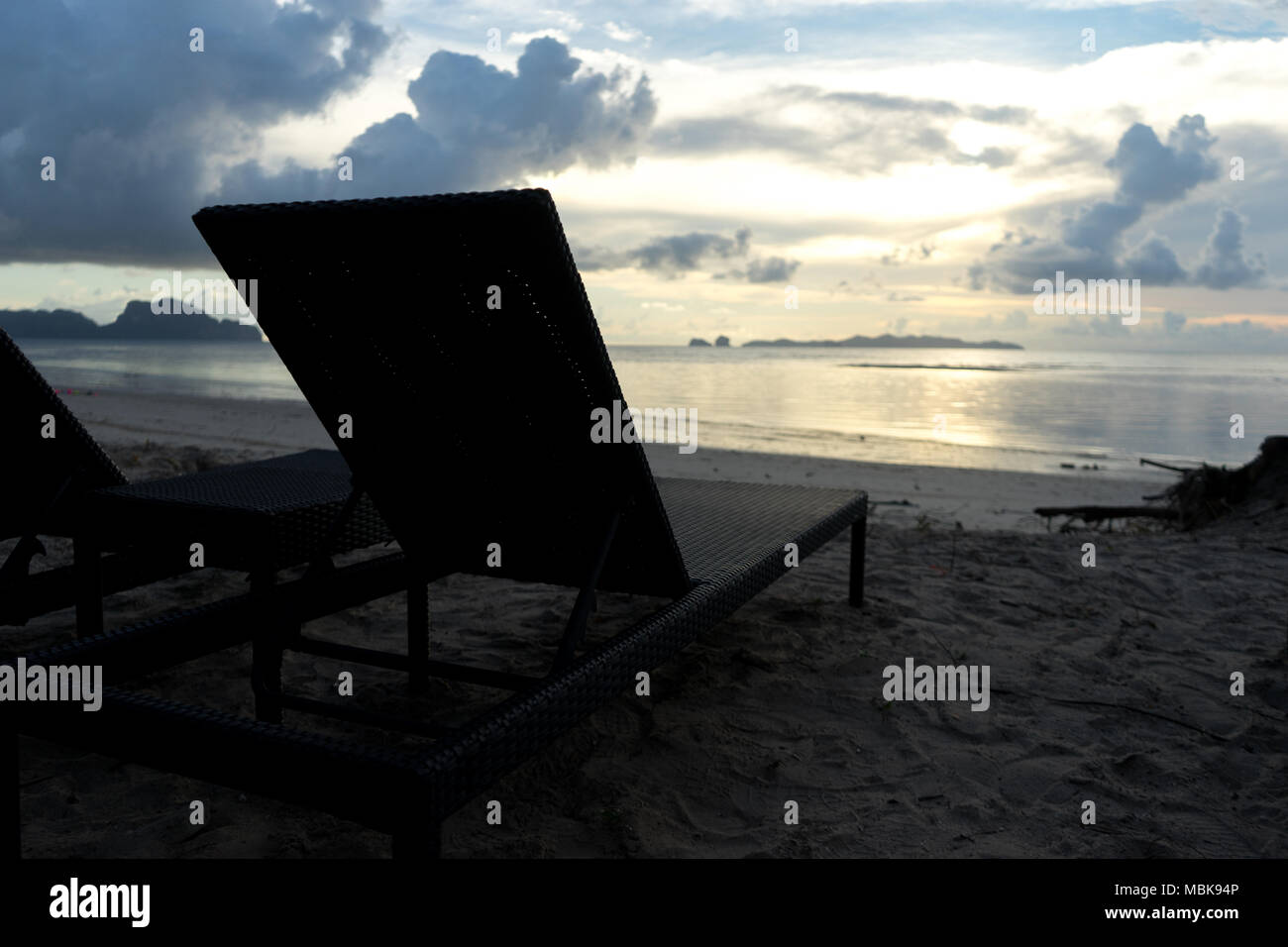 chair tree on sea landscape background Stock Photo
