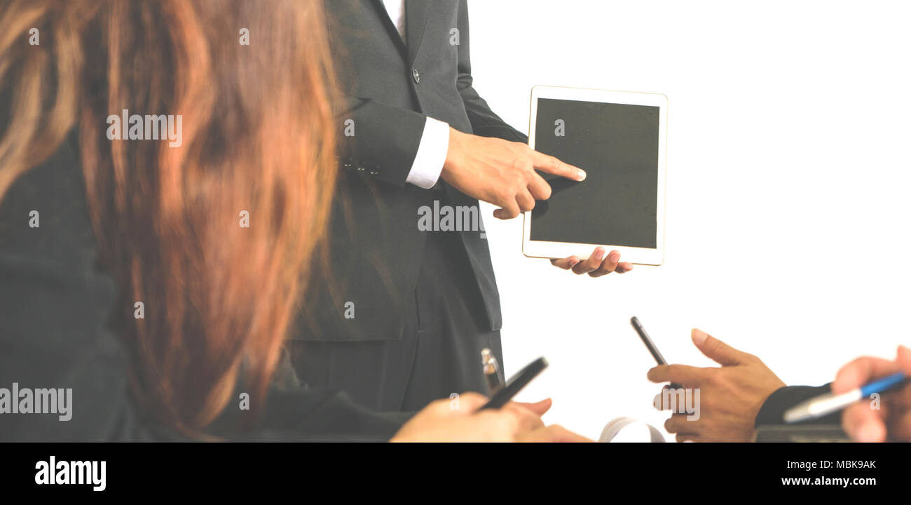 Businessman presentation working on tablet Stock Photo