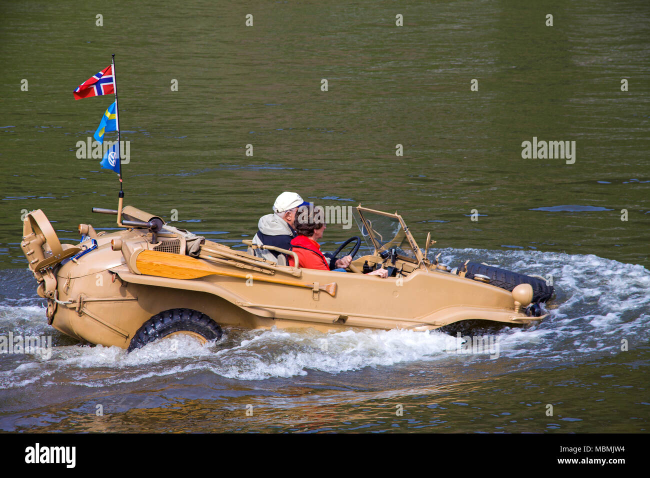 VW Typ 166, a german amphibious vehicle built at the 2nd world war on Moselle river, Bruttig-Fankel, Rhineland-Palatinate, Germany Stock Photo