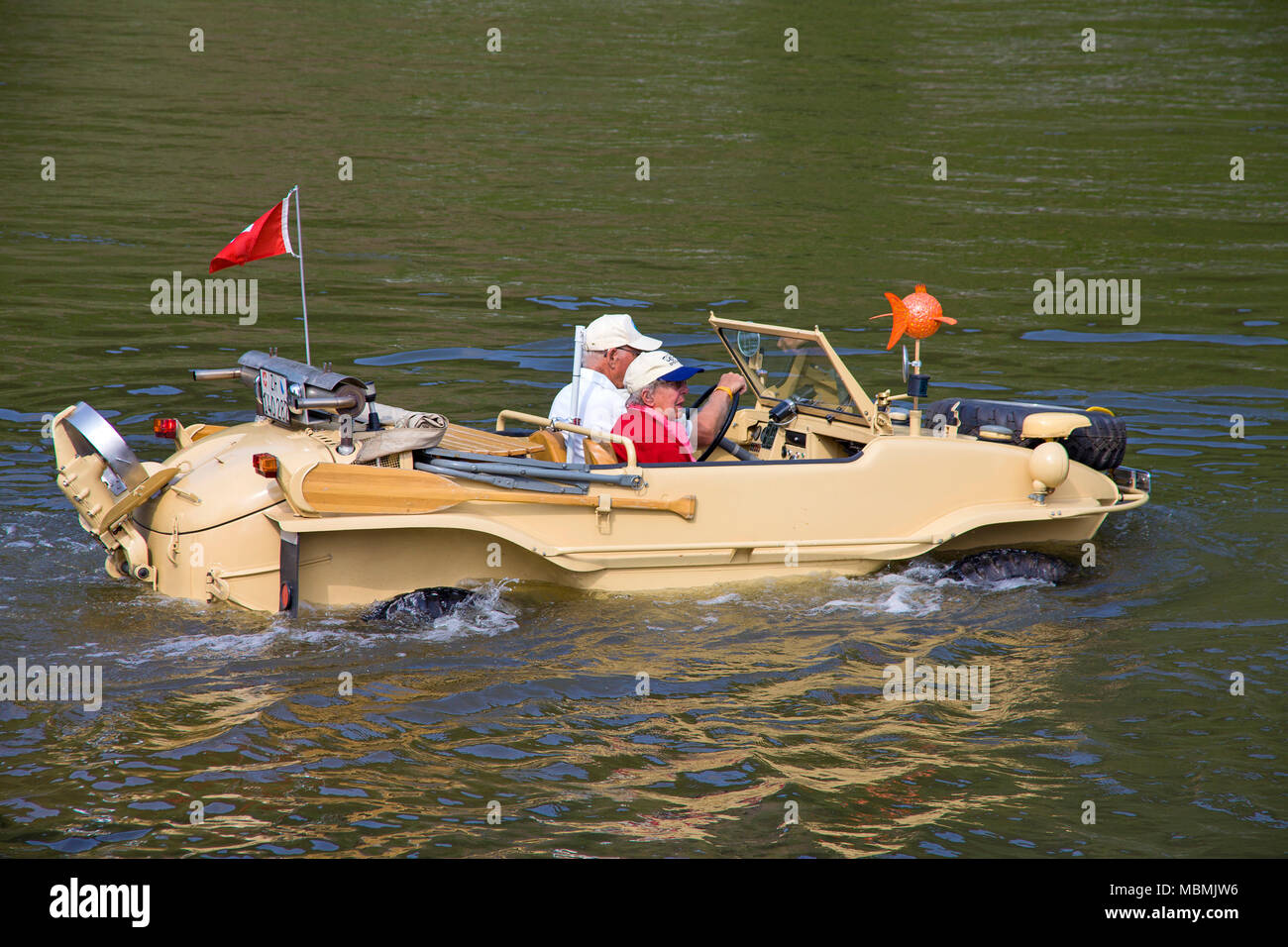 VW Typ 166, a german amphibious vehicle built at the 2nd world war on Moselle river, Bruttig-Fankel, Rhineland-Palatinate, Germany Stock Photo