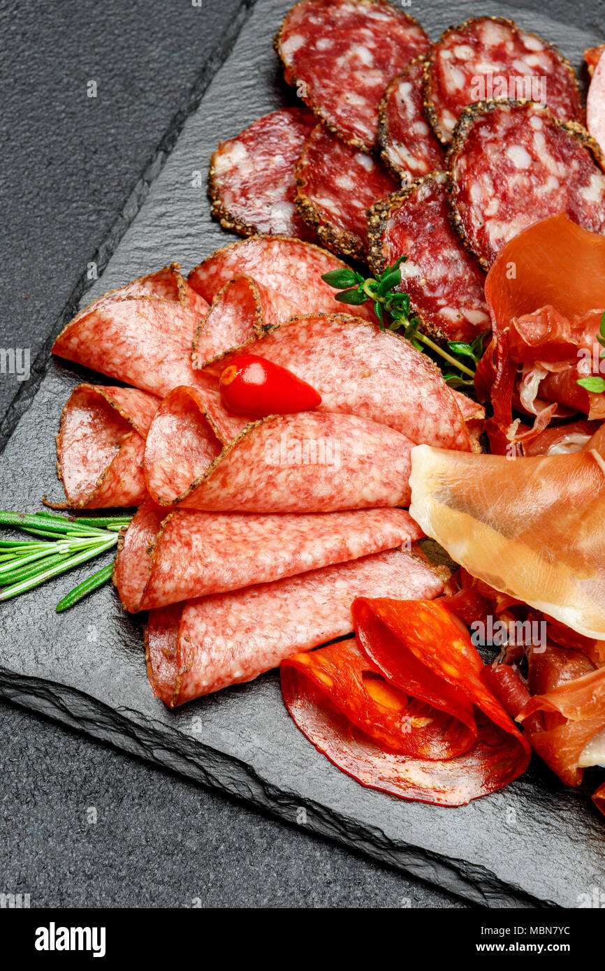Cold meat plate with salami and chorizo sausage and parma Stock Photo