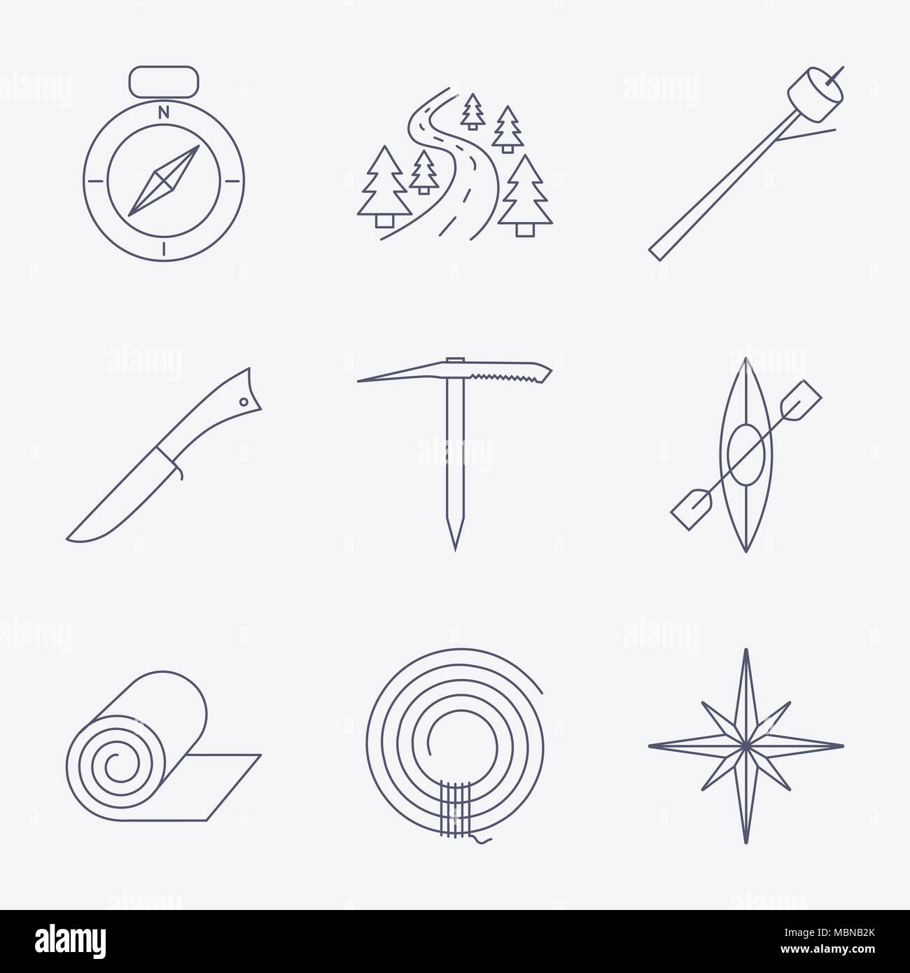 Set of Outline stroke Camping icons on white background. Vector ...
